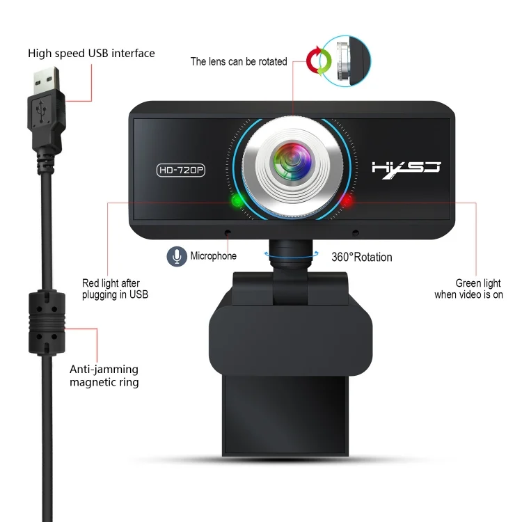 PC4883_3.webp HXSJ S90 30fps 1 Megapixel 720P HD Webcam for Desktop / Laptop / Android TV, with 8m Sound Absorbing Microphone, Cable Length: 1.5m - Image 4