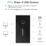 Ugreen USB Switch Selector 2 USB Ports Sharing 4 USB Ports Switcher Adapter for Mouse, Keyboard, Printer - Image 5