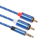 REXLIS 3610 3.5mm Male to Dual RCA Gold-plated Plug Blue Cotton Braided Audio Cable for RCA Input Interface Active Speaker, Length: 0.5m - Image 3