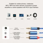 REXLIS 3610 3.5mm Male to Dual RCA Gold-plated Plug Blue Cotton Braided Audio Cable for RCA Input Interface Active Speaker, Length: 0.5m - Image 5