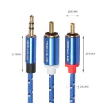REXLIS 3610 3.5mm Male to Dual RCA Gold-plated Plug Blue Cotton Braided Audio Cable for RCA Input Interface Active Speaker, Length: 1m - Image 2