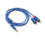 REXLIS 3610 3.5mm Male to Dual RCA Gold-plated Plug Blue Cotton Braided Audio Cable for RCA Input Interface Active Speaker, Length: 1m - Image 4