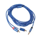 REXLIS 3610 3.5mm Male to Dual RCA Gold-plated Plug Blue Cotton Braided Audio Cable for RCA Input Interface Active Speaker, Length: 3m - Image 4