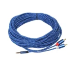 REXLIS 3610 3.5mm Male to Dual RCA Gold-plated Plug Blue Cotton Braided Audio Cable for RCA Input Interface Active Speaker, Length: 10m - Image 4