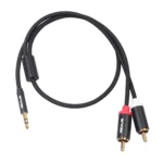 REXLIS 3635 3.5mm Male to Dual RCA Gold-plated Plug Black Cotton Braided Audio Cable for RCA Input Interface Active Speaker, Length: 0.5m - Image 3