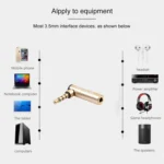 REXLIS BK3567 3.5mm Male + 3.5mm Female L-shaped 90 Degree Elbow Gold-plated Plug Gold Audio Interface Extension Adapter for 3.5mm Interface Devices, Support Earphones with Microphone - Image 5