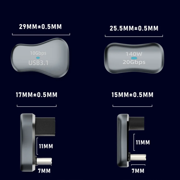 PC5472_1.webp 140W 20Gbps USB-C / Type-C Male to USB-C / Type-C Female U-shaped Elbow Charging Adapter - Image 2