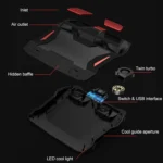 SSRQ-021S Red Light + Adapter Version Flank Glowing Dual-fan Laptop Radiator Two-speed Adjustable Computer Base for Laptops Under 18 inch, US Plug - Image 3