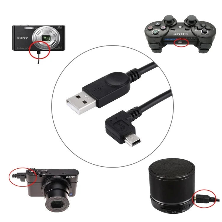 PC6100_4.webp 90 Degree Angle Left Mini USB to USB Data / Charging Cable, Length: 28cm - Image 5