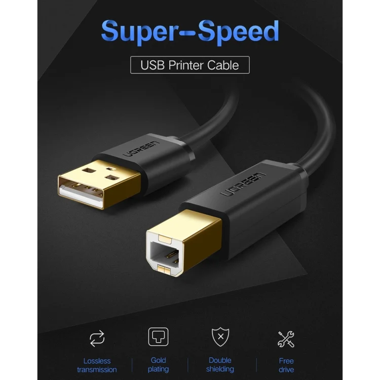 PC6564_2.webp UGREEN USB 2.0 Gold-plated Printer Cable Data Cable, For Canon, Epson, HP, Cable Length: 1.5m - Image 3
