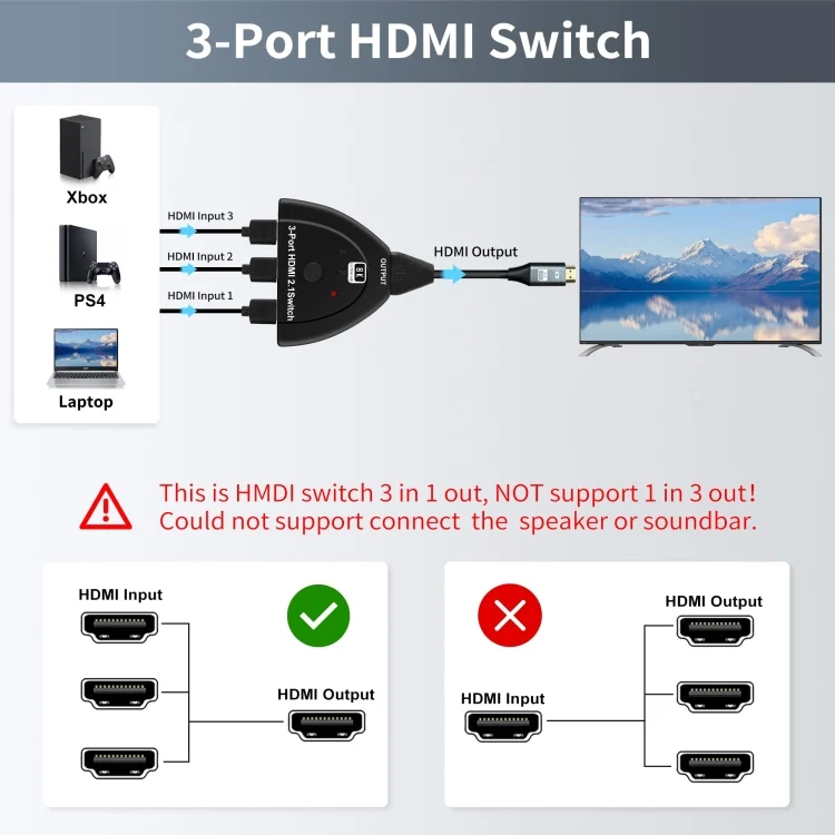 PC7881B_4.webp 3 Port HDMI 8K Switcher Selector Box with Pigtail Cable - Image 5