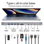 Onten 9199 12 in 1 USB-C / Type-C to USB-C / Type-C + TF / SD Card Slot + RJ45 + 3.5mm Audio + PD USB-C / Type-C Charging + 2 HDMI + 4 USB 3.0 Ports Multifunctional HUB Converter Docking Station - Image 7