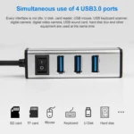 USB to 4 USB 3.0 Ports Aluminum Alloy HUB with Switch - Image 3