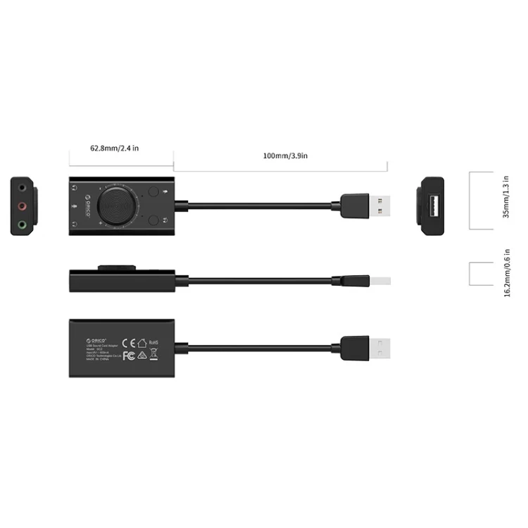 PC9528B_4.webp ORICO SC2 Multi-function USB External Driver-free Sound Card with 2 x Headset Ports & 1 x Microphone Port & Volume Adjustment - Image 5