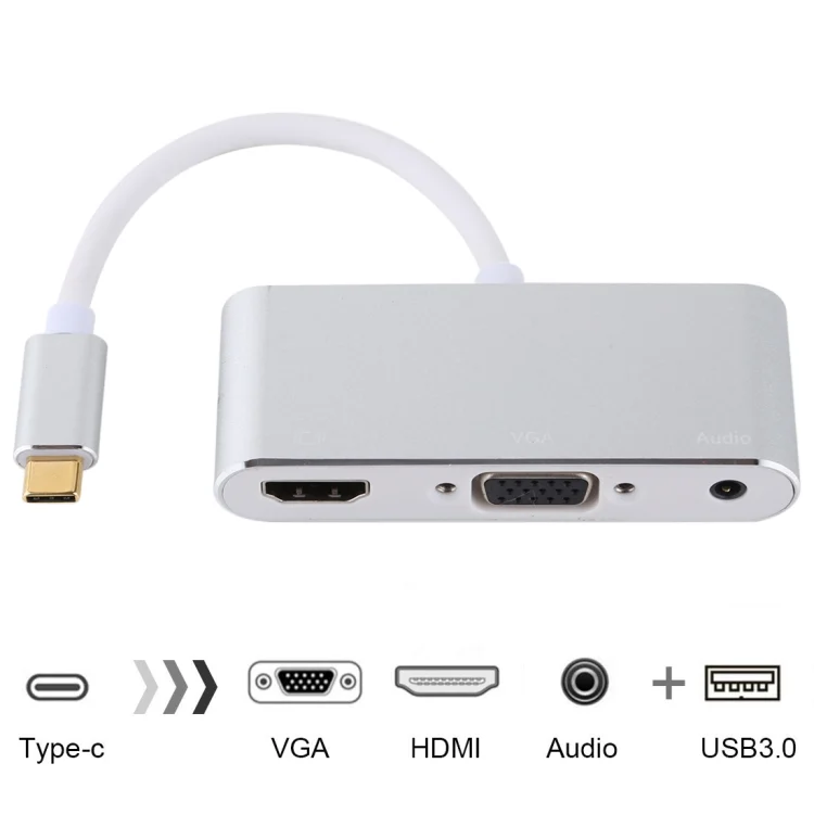 PC9607S.webp USB 2.0 + Audio Port + VGA + HDMI to USB-C / Type-C HUB Adapter - Image 1