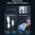 ORICO OUM2-G20-GY-BP 20Gbps M.2 SSD Enclosure with Type-C+USB Cable - Image 4