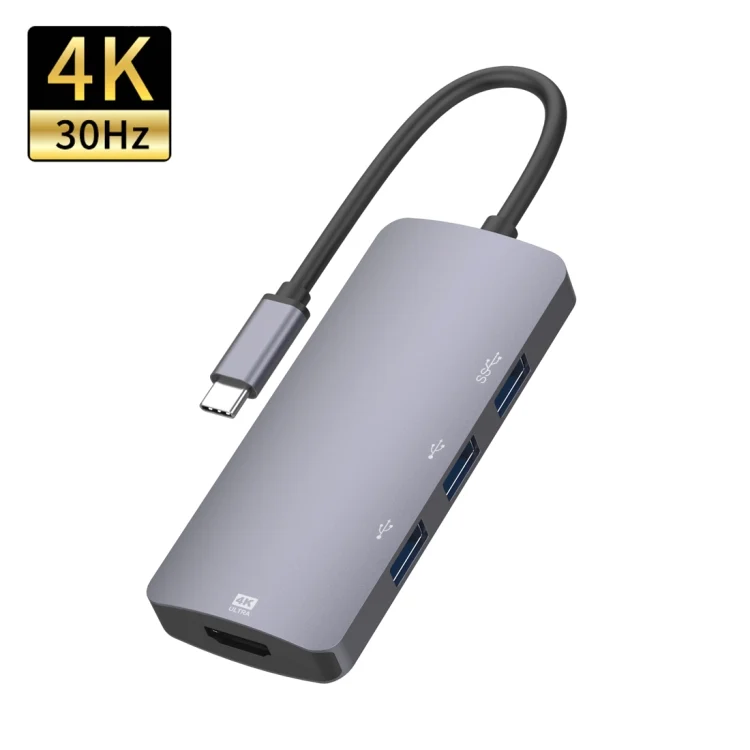 PC9874.webp UC912 4 in 1 4K 30Hz USB 3.0 + 2 x USB 2.0 to USB-C / Type-C Multifunctional HUB Adapter - Image 1
