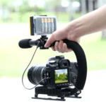 PULUZ U/C Shape Portable Handheld DV Bracket Stabilizer + Video Shotgun Microphone Kit with Cold Shoe Tripod Head  for All SLR Cameras and Home DV Camera - Image 8