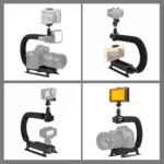 PULUZ U/C Shape Portable Handheld DV Bracket Stabilizer + LED Studio Light Kit with Cold Shoe Tripod Head for All SLR Cameras and Home DV Camera - Image 6