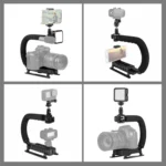 PULUZ U/C Shape Portable Handheld DV Bracket Stabilizer + LED Fill Light Kit with Cold Shoe Tripod Head for All SLR Cameras and Home DV Camera - Image 7