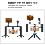 PULUZ 4 in 1 Vlogging Live Broadcast LED Selfie Light Smartphone Video Rig Handle Stabilizer Aluminum Bracket Kits with Microphone + Tripod Mount + Cold Shoe Tripod Head - Image 7