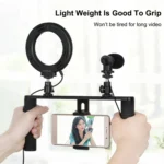 PULUZ 4 in 1 Vlogging Live Broadcast 4.7 inch 12cm Ring LED Selfie Light Smartphone Video Rig Handle Stabilizer Aluminum Bracket Kits with Microphone + Tripod Mount + Cold Shoe Tripod Head - Image 5