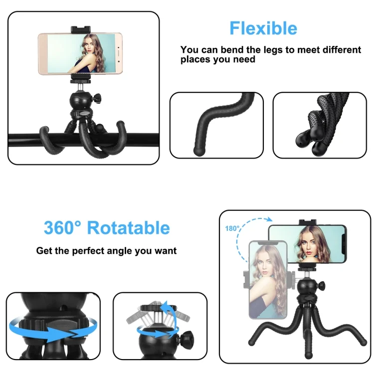 PKT3041_3.webp PULUZ Mini Octopus Flexible Tripod Holder with Ball Head & Phone Clamp + Tripod Mount Adapter & Long Screw for SLR Cameras, GoPro, Cellphone, Size: 25cmx4.5cm - Image 4
