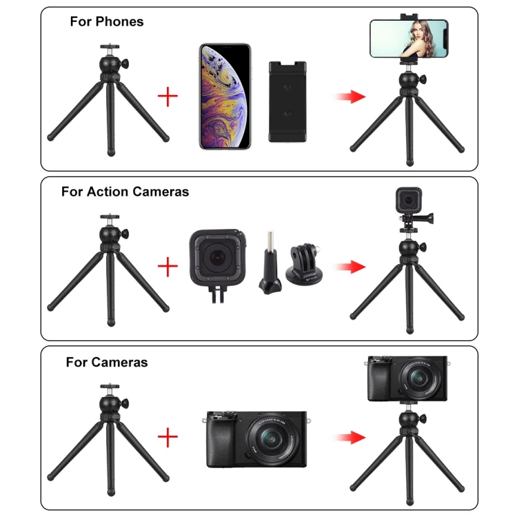 PKT3041_4.webp PULUZ Mini Octopus Flexible Tripod Holder with Ball Head & Phone Clamp + Tripod Mount Adapter & Long Screw for SLR Cameras, GoPro, Cellphone, Size: 25cmx4.5cm - Image 5
