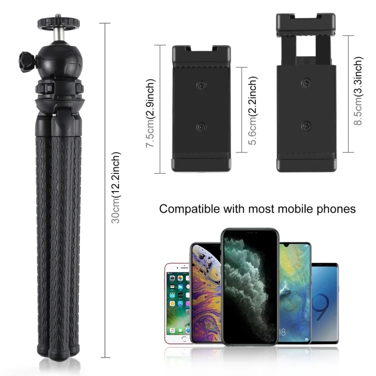PKT3042_2.webp PULUZ Mini Octopus Flexible Tripod Holder with Ball Head & Phone Clamp + Tripod Mount Adapter & Long Screw for SLR Cameras, GoPro, Cellphone, Size: 30cmx5cm - Image 3