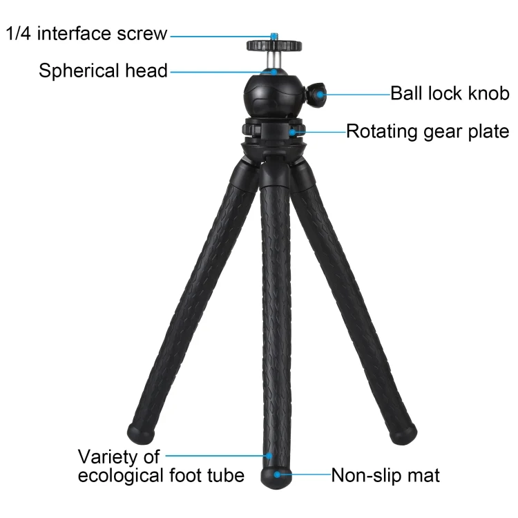 PKT3042_3.webp PULUZ Mini Octopus Flexible Tripod Holder with Ball Head & Phone Clamp + Tripod Mount Adapter & Long Screw for SLR Cameras, GoPro, Cellphone, Size: 30cmx5cm - Image 4