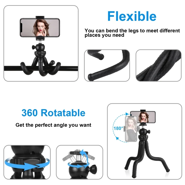 PKT3042_4.webp PULUZ Mini Octopus Flexible Tripod Holder with Ball Head & Phone Clamp + Tripod Mount Adapter & Long Screw for SLR Cameras, GoPro, Cellphone, Size: 30cmx5cm - Image 5