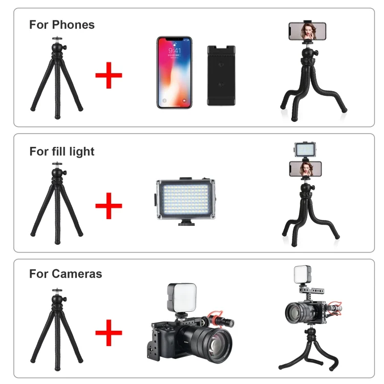 PKT3042_5.webp PULUZ Mini Octopus Flexible Tripod Holder with Ball Head & Phone Clamp + Tripod Mount Adapter & Long Screw for SLR Cameras, GoPro, Cellphone, Size: 30cmx5cm - Image 6