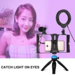 PULUZ 4 in 1 Vlogging Live Broadcast Smartphone Video Rig + 4.7 inch 12cm RGBW Ring LED Selfie Light + Microphone + Pocket Tripod Mount Kits with Cold Shoe Tripod Head - Image 12