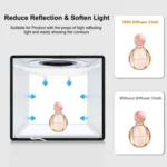 PULUZ 25cm Folding Portable High CRI Ring LED Photo Lighting Studio Tent Box + Shadowless Light Lamp Panel Pad with 12 Colors Backdrops, Size: 25cm x 25cm x 25cm - Image 11