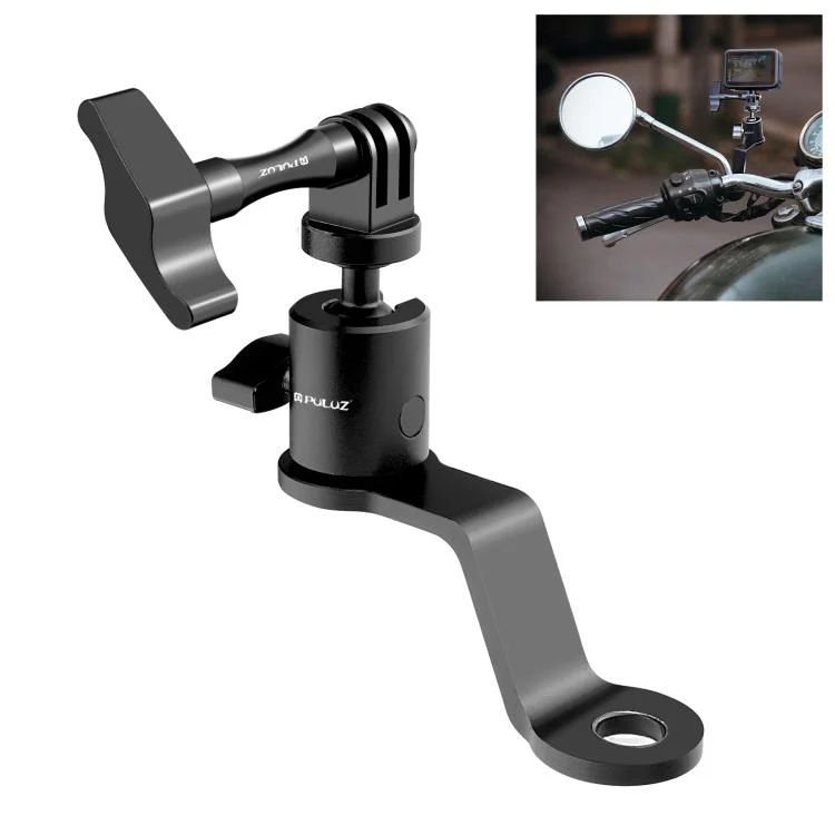 PULUZ Motorcycle Rearview Mirror Aluminum Alloy Action Camera Holder Mount