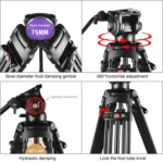 PULUZ Professional Heavy Duty Video Camcorder Aluminum Alloy Tripod with Fluid Drag Head for DSLR / SLR Camera, Adjustable Height: 80-160cm - Image 5