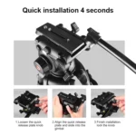 PULUZ Professional Heavy Duty Video Camcorder Aluminum Alloy Tripod with Fluid Drag Head for DSLR / SLR Camera, Adjustable Height: 80-160cm - Image 6