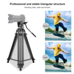 PULUZ Professional Heavy Duty Video Camcorder Aluminum Alloy Tripod with Fluid Drag Head for DSLR / SLR Camera, Adjustable Height: 80-160cm - Image 9