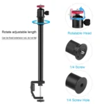 PULUZ C Clamp Mount Light Stand Extension Central Shaft Rod Monopod Holder Kits with Ball-Head, Rod Length: 33-60cm - Image 4