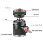 PULUZ Aluminum Alloy Ball Head Tripod Mount with Cold Shoe Base - Image 3