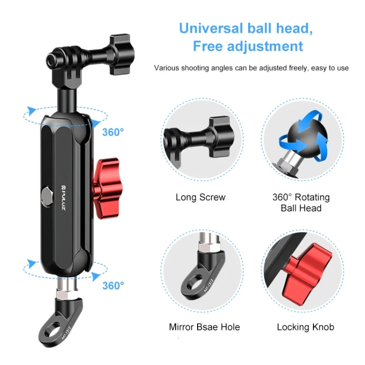 PU3210_4.webp PULUZ Motorcycle Rearview Oblique CNC Metal Magic Arm Rod Mount - Image 5