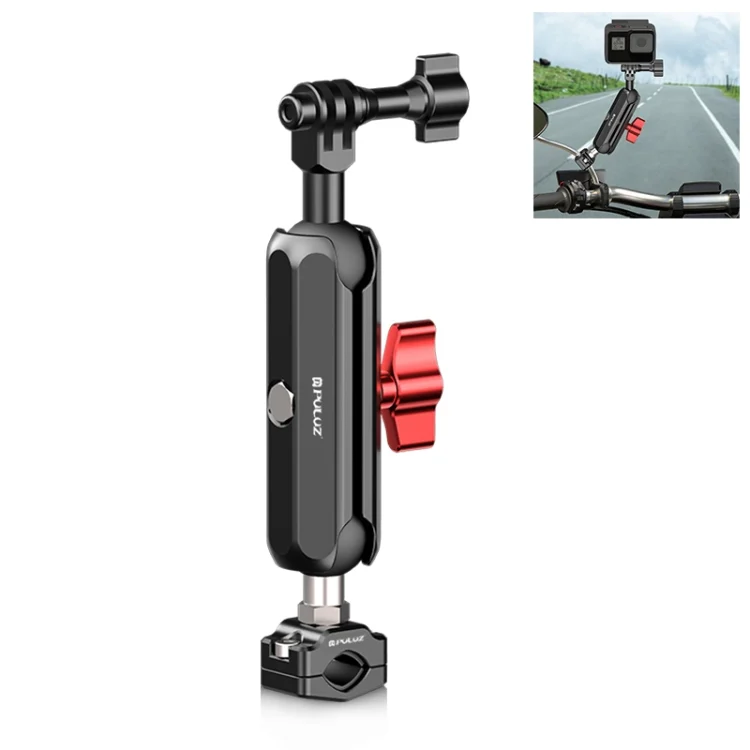 PU3212.webp PULUZ Motorcycle Rearview Small Clamp CNC Metal Magic Arm Rod Mount (Black) - Image 1