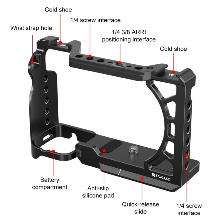 PU3220B_2.webp For Sony A6500 / A6400 / A6300 / A6000 PULUZ Metal Camera Cage Expansion Mount Stabilizer Rig - Image 3