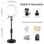PULUZ Round Base Desktop Mount + 6.2 inch 3 Modes USB Dimmable LED Ring Vlogging Video Light, Adjustable Height: 18cm-28cm - Image 3