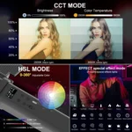 PULUZ 72 LEDs Photo Handheld Stick Light Full Color RGB Fill Light with Barndoor - Image 4