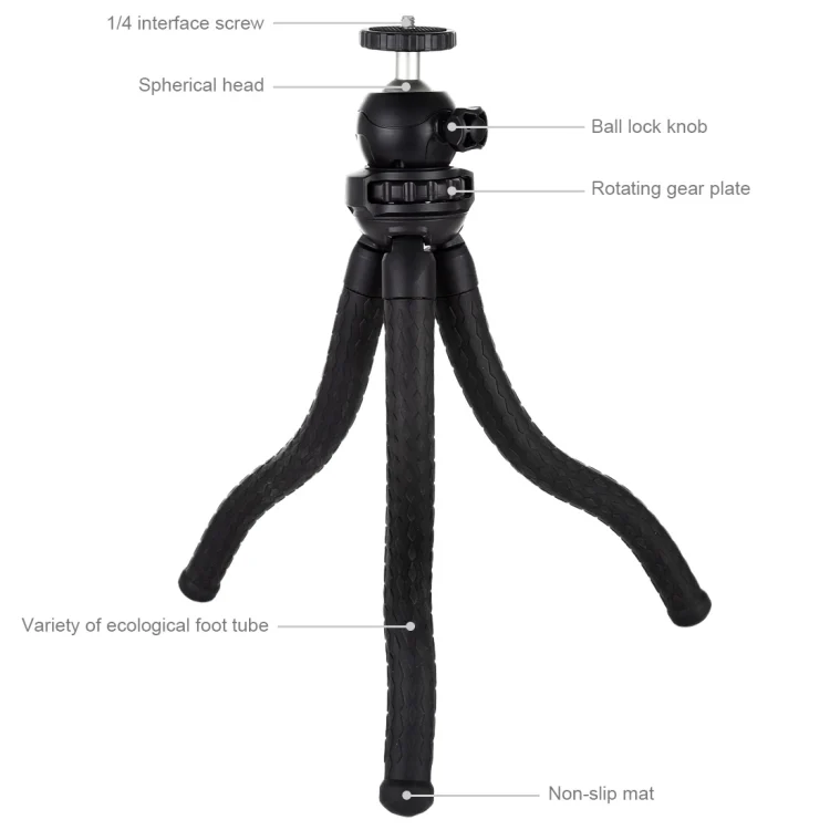 PU436_3.webp PULUZ Mini Octopus Flexible Tripod Holder with Ball Head for SLR Cameras, GoPro, Cellphone, Size:30cmx5cm - Image 4
