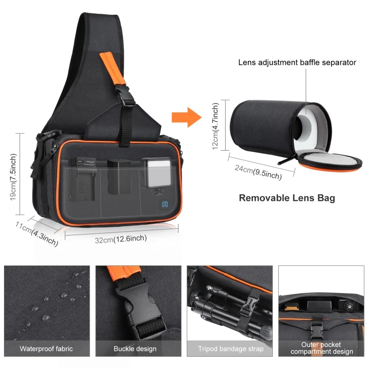 PU5014B_1.webp PULUZ Triangle Style SLR Camera Bag Sling Waterproof Backpack Shoulder Messenger Bags with Removable Lens Bag - Image 2