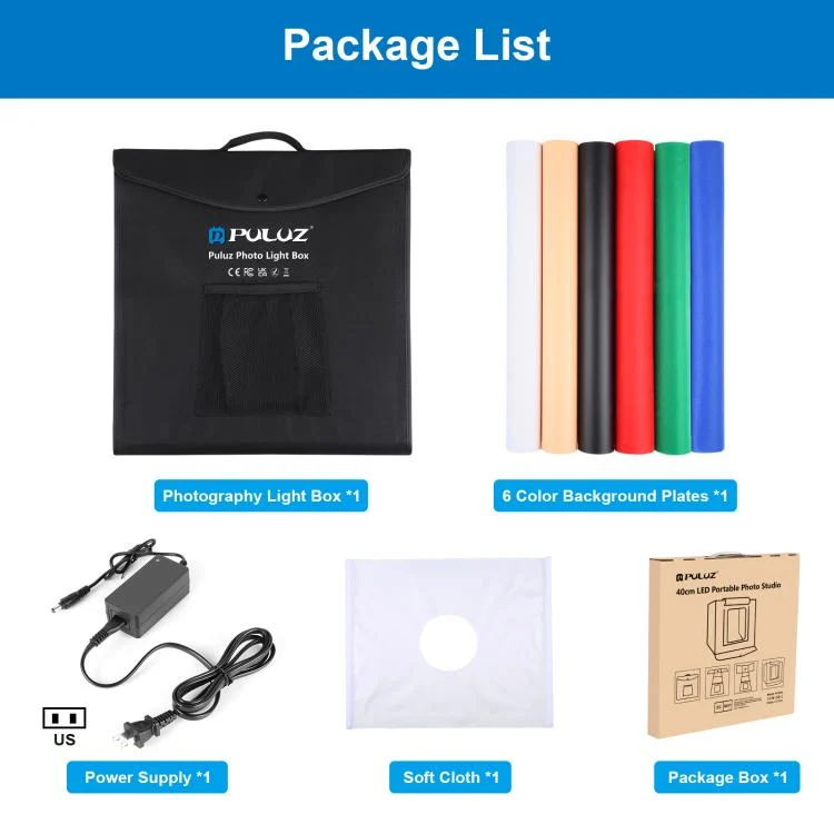 PU5040_11.webp PULUZ 40cm Folding Portable White Light Dimmable Photo Lighting Studio Shooting Tent Box Kit with 6 Colors (Black, Orange, White, Red, Green, Blue) Backdrops - Image 12