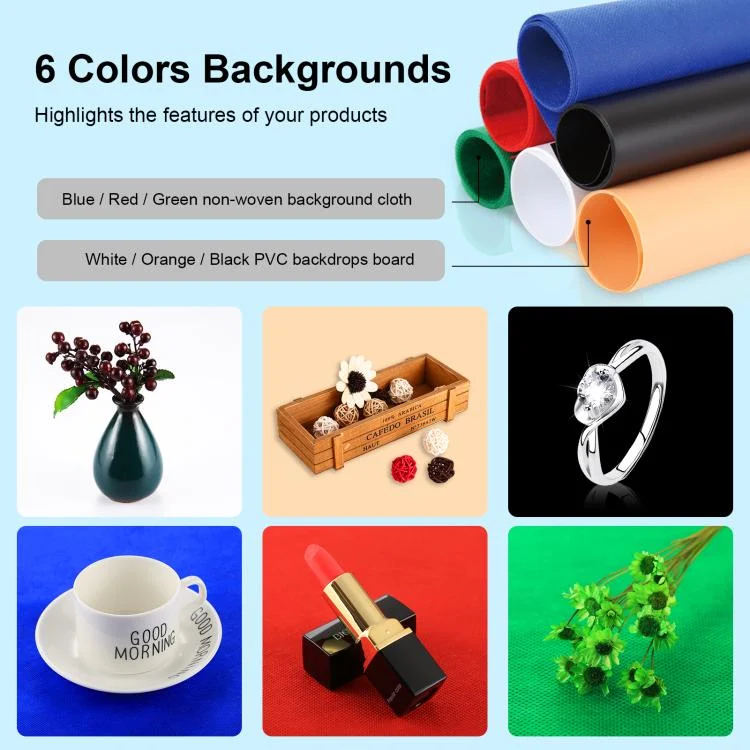 PU5040_4.webp PULUZ 40cm Folding Portable White Light Dimmable Photo Lighting Studio Shooting Tent Box Kit with 6 Colors (Black, Orange, White, Red, Green, Blue) Backdrops - Image 5