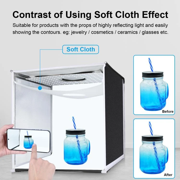 PU5040_6.webp PULUZ 40cm Folding Portable White Light Dimmable Photo Lighting Studio Shooting Tent Box Kit with 6 Colors (Black, Orange, White, Red, Green, Blue) Backdrops - Image 7